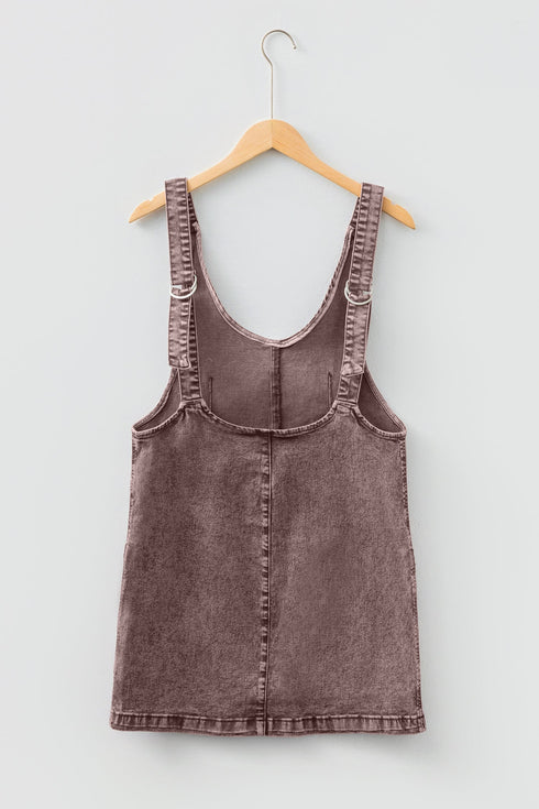 Vintage Washed Western V Neck Denim Suspender Mini Dress