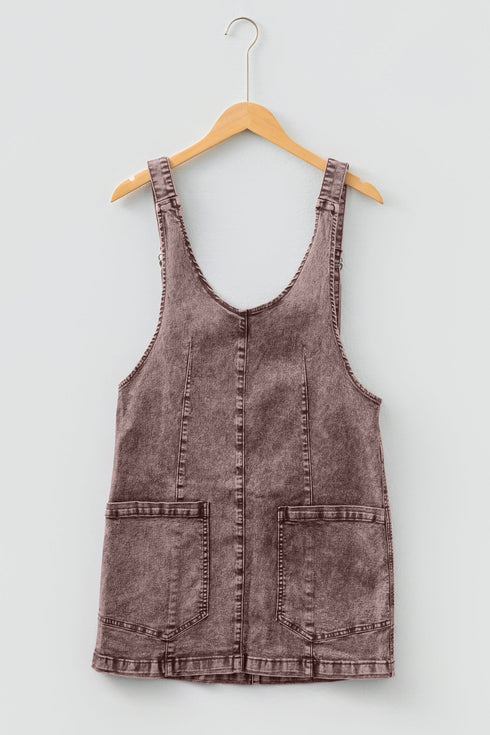 Vintage Washed Western V Neck Denim Suspender Mini Dress