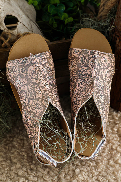Vintage Western Floral Rivet Hollow Platform Slide Sandals