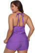 Violet Beaded Crisscross Tankini And Short Swimsuit