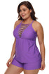 Violet Beaded Crisscross Tankini And Short Swimsuit