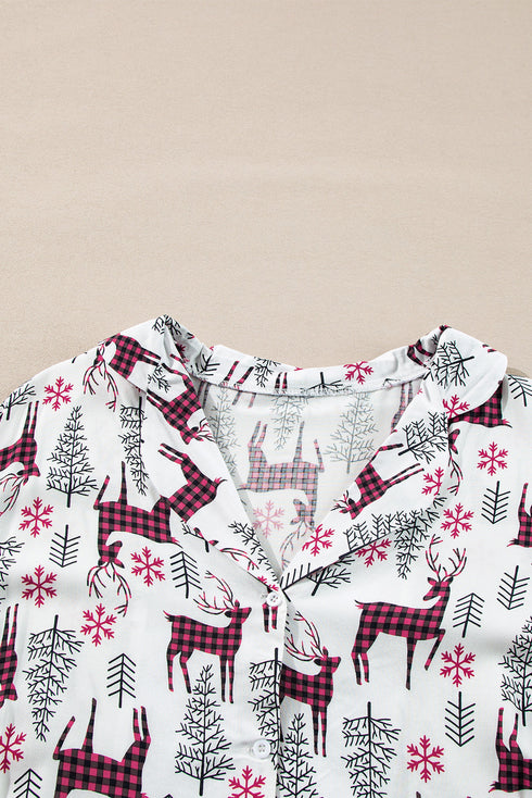 Viscose Button Front Long Sleeve Wide Leg Pajama Set