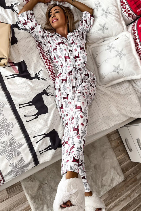 Viscose Button Front Long Sleeve Wide Leg Pajama Set