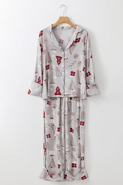 Viscose Button Front Long Sleeve Wide Leg Pajama Set