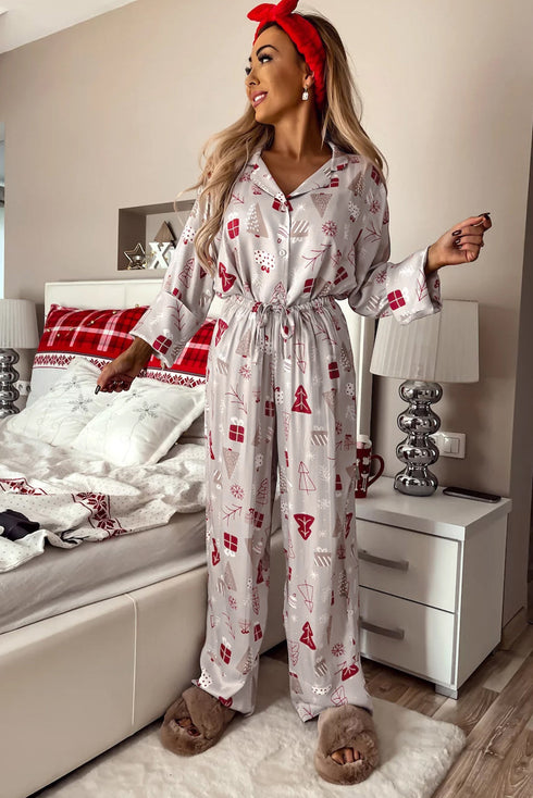 Viscose Button Front Long Sleeve Wide Leg Pajama Set