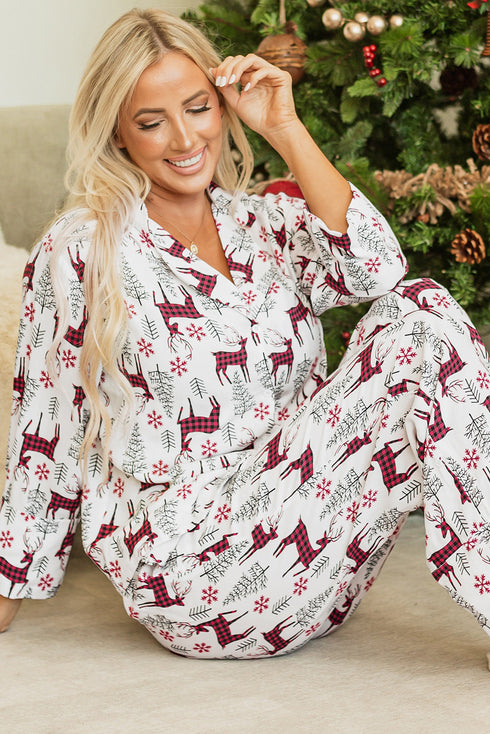 Viscose Button Front Long Sleeve Wide Leg Pajama Set
