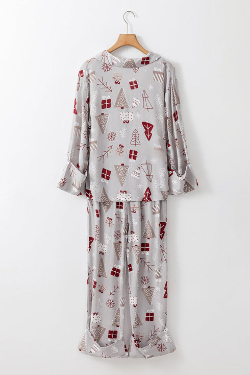Viscose Button Front Long Sleeve Wide Leg Pajama Set