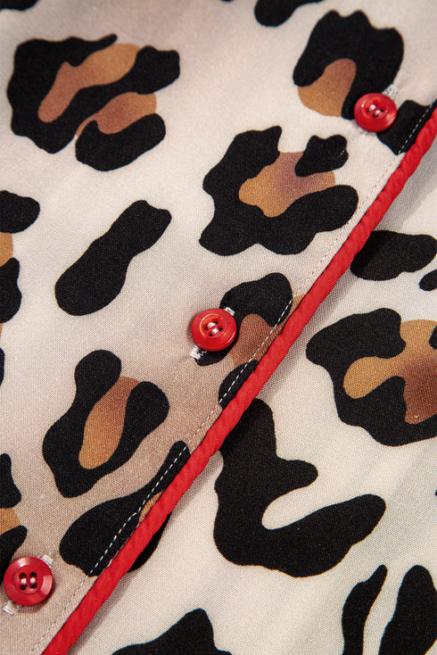 Viscose Leopard Print Contrast Edge Pajama Set