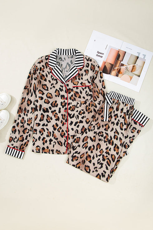 Viscose Leopard Print Contrast Edge Pajama Set