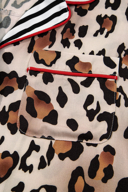 Viscose Leopard Print Contrast Edge Pajama Set
