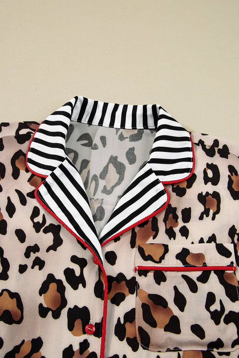 Viscose Leopard Print Contrast Edge Pajama Set