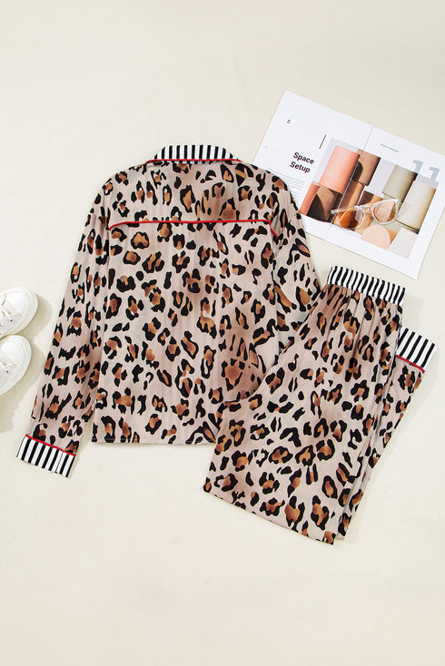 Viscose Leopard Print Contrast Edge Pajama Set