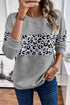 Waffle Knit Animal Print Blocked Pullover Top
