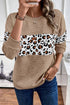 Waffle Knit Animal Print Blocked Pullover Top