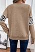 Waffle Knit Animal Print Blocked Pullover Top