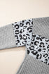 Waffle Knit Animal Print Blocked Pullover Top