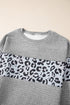 Waffle Knit Animal Print Blocked Pullover Top