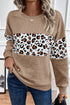 Waffle Knit Animal Print Blocked Pullover Top