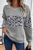 Waffle Knit Animal Print Blocked Pullover Top
