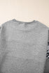 Waffle Knit Animal Print Blocked Pullover Top