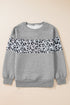 Waffle Knit Animal Print Blocked Pullover Top