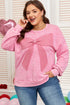 Waffle Knit Bowknot Applique Mineral Wash Plus Size Sweatshirt