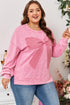 Waffle Knit Bowknot Applique Mineral Wash Plus Size Sweatshirt
