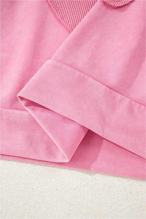 Waffle Knit Bowknot Applique Mineral Wash Plus Size Sweatshirt