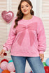 Waffle Knit Bowknot Applique Mineral Wash Plus Size Sweatshirt
