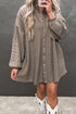 Waffle Knit Button Front Band Collar Mini Dress