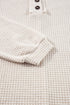 Waffle Knit Button Front Raglan Sleeve Loose Blouse