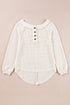 Waffle Knit Button Front Raglan Sleeve Loose Blouse