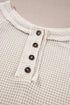 Waffle Knit Button Front Raglan Sleeve Loose Blouse