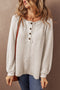 Waffle Knit Button Front Raglan Sleeve Loose Blouse