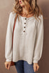 Waffle Knit Button Front Raglan Sleeve Loose Blouse