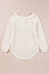 Waffle Knit Button Front Raglan Sleeve Loose Blouse