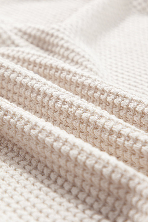 Waffle Knit Button Front Raglan Sleeve Loose Blouse