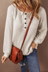 Waffle Knit Button Front Raglan Sleeve Loose Blouse