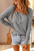 Waffle Knit Button Henley Long Sleeve Top
