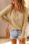 Waffle Knit Button Henley Long Sleeve Top