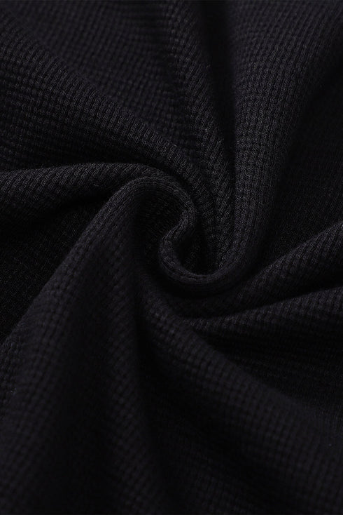 Waffle Knit Button Henley Long Sleeve Top