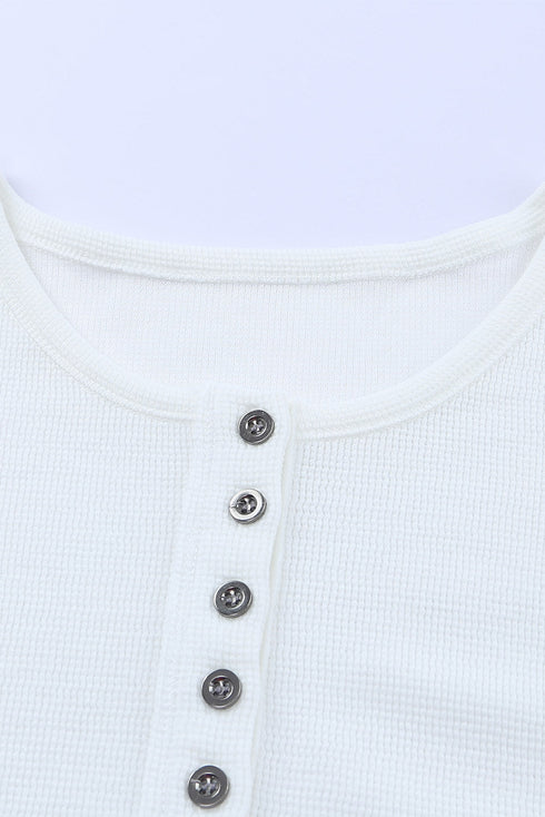 Waffle Knit Button Henley Long Sleeve Top