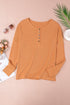 Waffle Knit Button Henley Long Sleeve Top