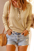 Waffle Knit Button Henley Long Sleeve Top