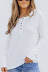 Waffle Knit Button Henley Long Sleeve Top