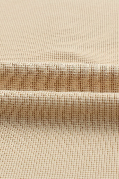 Waffle Knit Button Henley Long Sleeve Top