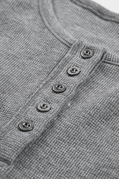 Waffle Knit Button Henley Long Sleeve Top