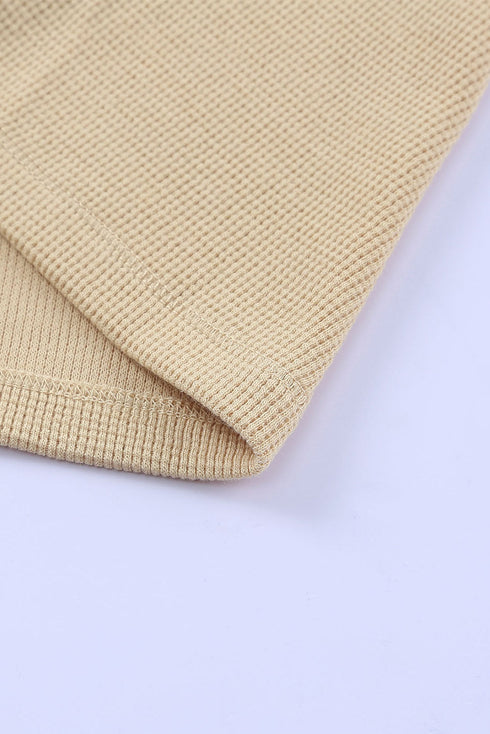 Waffle Knit Button Henley Long Sleeve Top