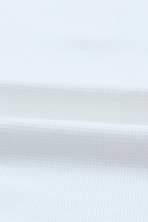 Waffle Knit Button Henley Long Sleeve Top