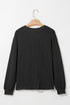 Waffle Knit Button Notched Neck Textured Long Sleeve Top